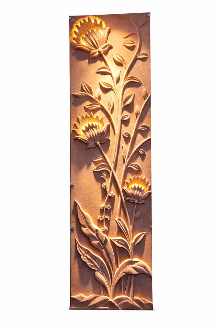 LED Backlit Hand Carved Sandstone Floral Wall Panel
